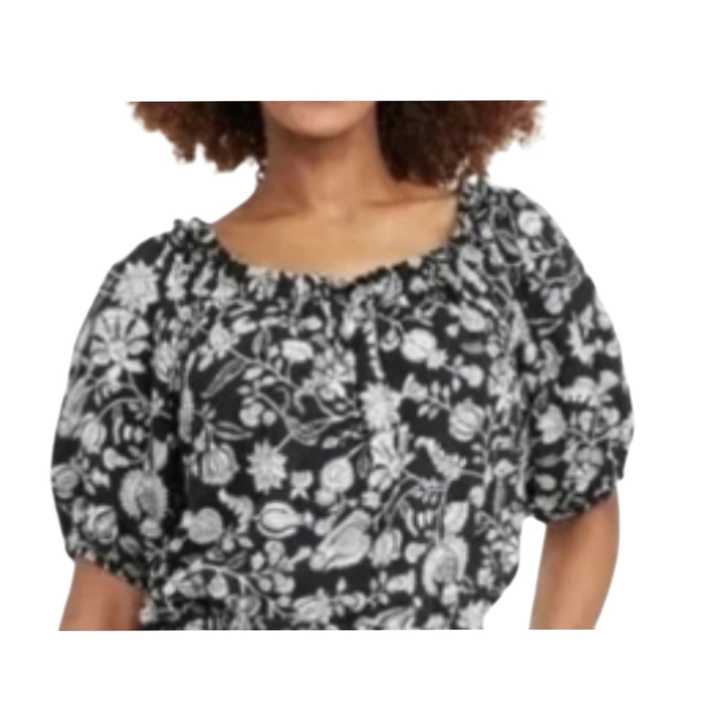 Knox Rose Ebony & White Floral Off the Shoulder/ Bow Blouse Sz 4X NWT